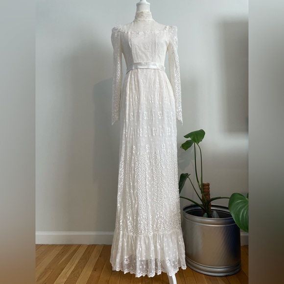 Dresses & Skirts - Vintage 60s/70s Prairie/Cottagecore/Boho High Neck Wedding/Formal Maxi Dress